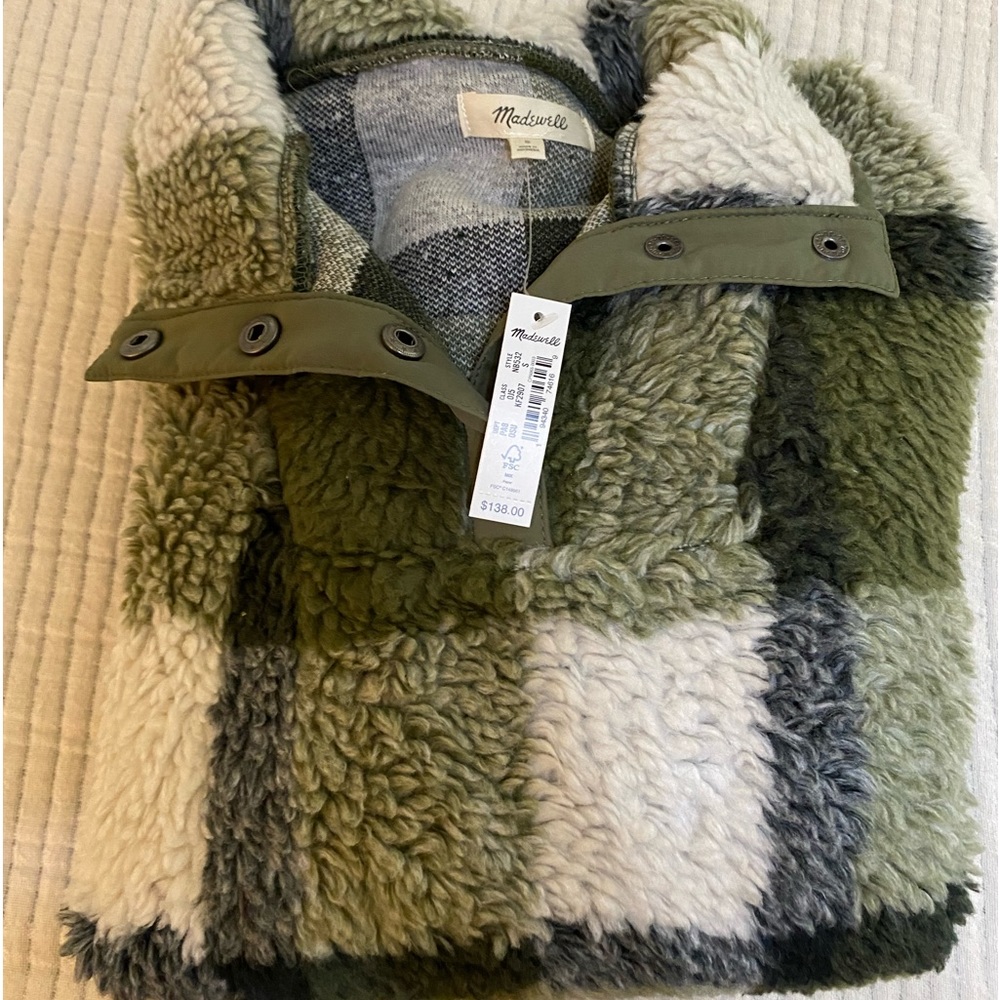Madewell Raleigh Sherpa popover in plaid olive surplus